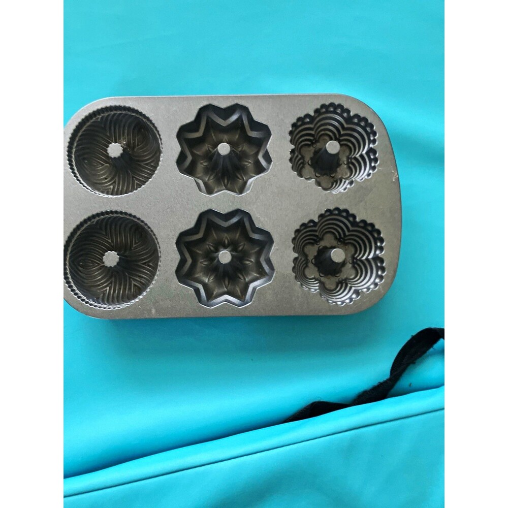 6-Cavity Non-Stick Metal Muffin Pans Set of 2 Gray Rectangle Fluted Designs